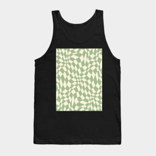 Green and Cream Distorted Warped Checkerboard Pattern II Tank Top